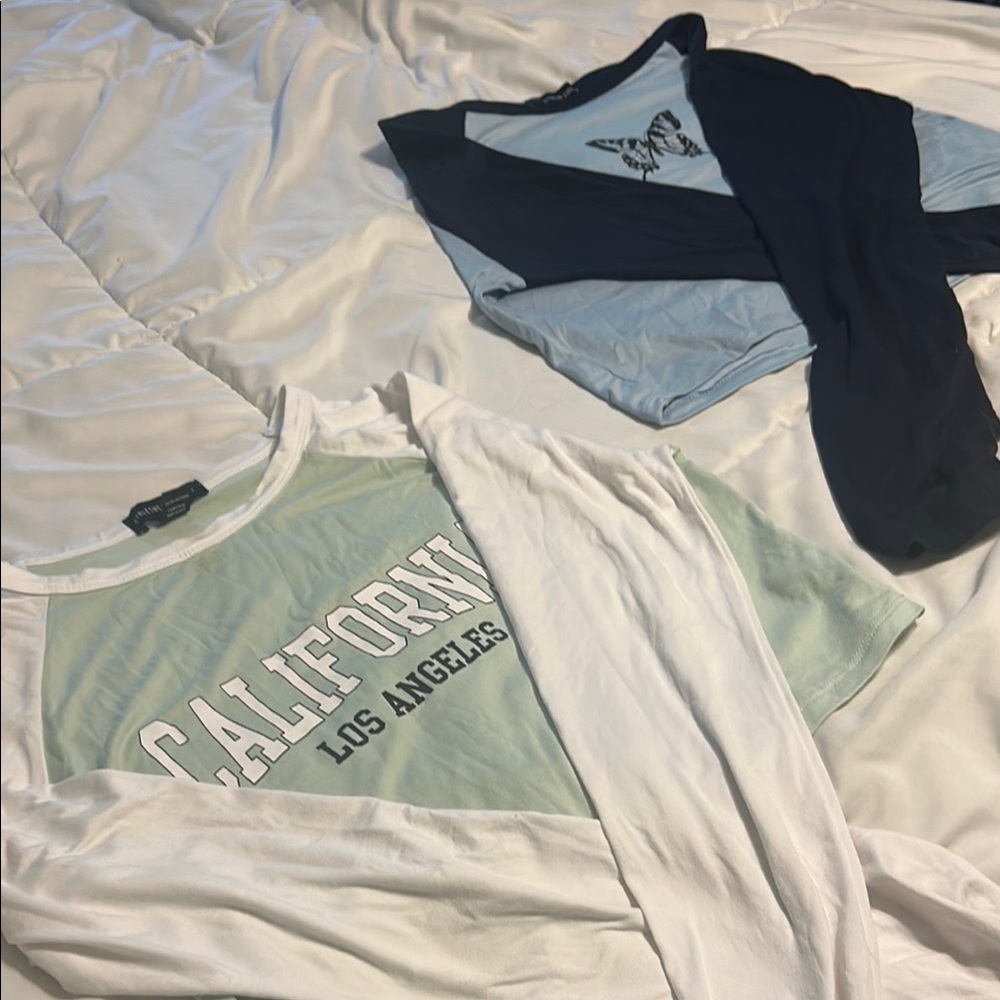 2x Streetwear Society Long Sleeve Tee - Green + White and Light Blue + Navy